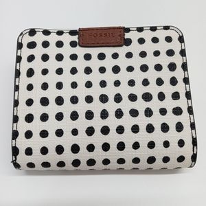 FOSSIL Wallet Card ID White W- Black Dots Faux Leather Snap Closure Bifold SL719
